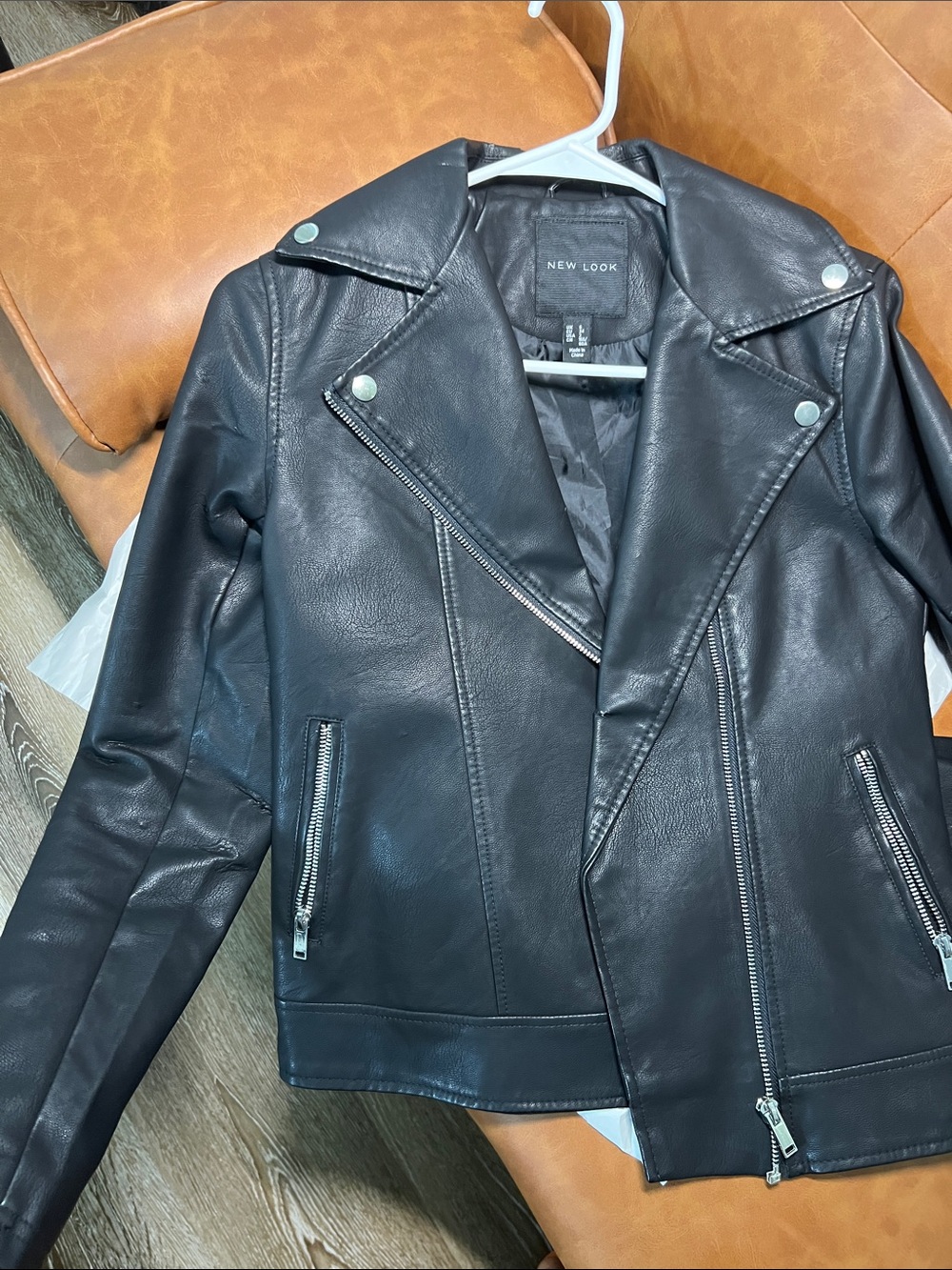 New Look Black Faux Leather Moto Jacket with Silver Hardware